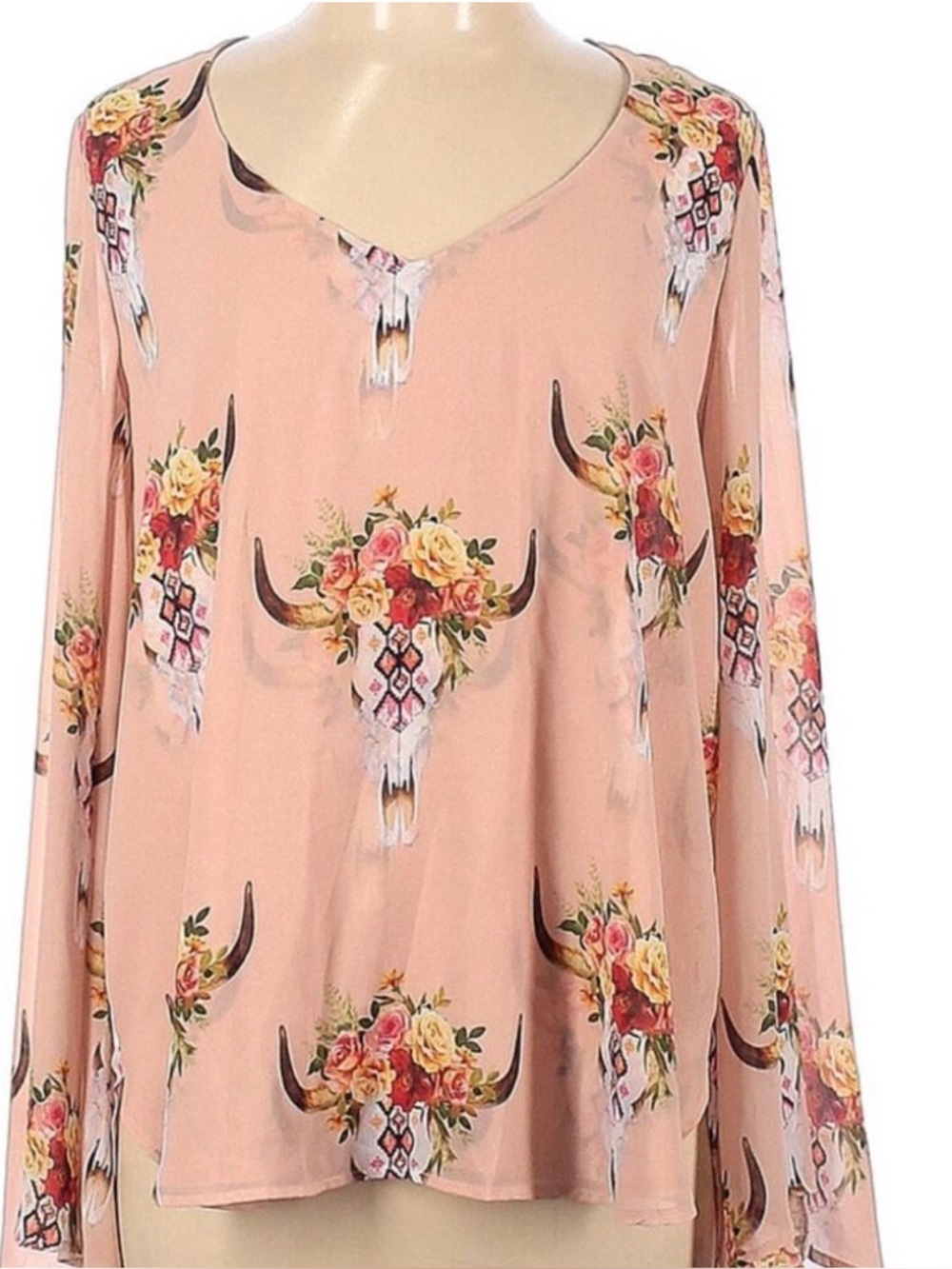 Show Me Your MuMu Floral Bull Skull Blouse - Pink